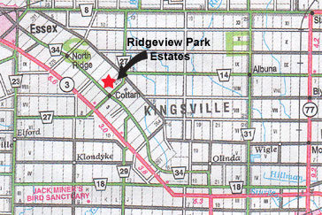 Map of Ridgeview Park Estates, Custom Built Homes in the Cottam, Kingsville area.